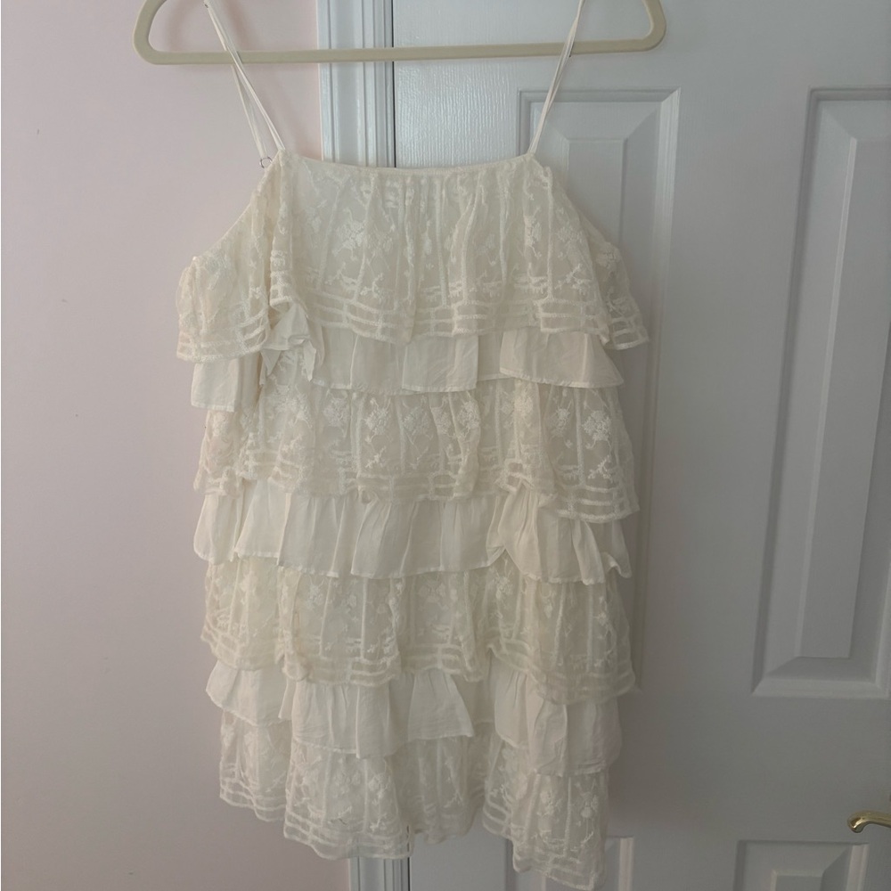 Zara White Ruffled Tiered Babydoll Dress